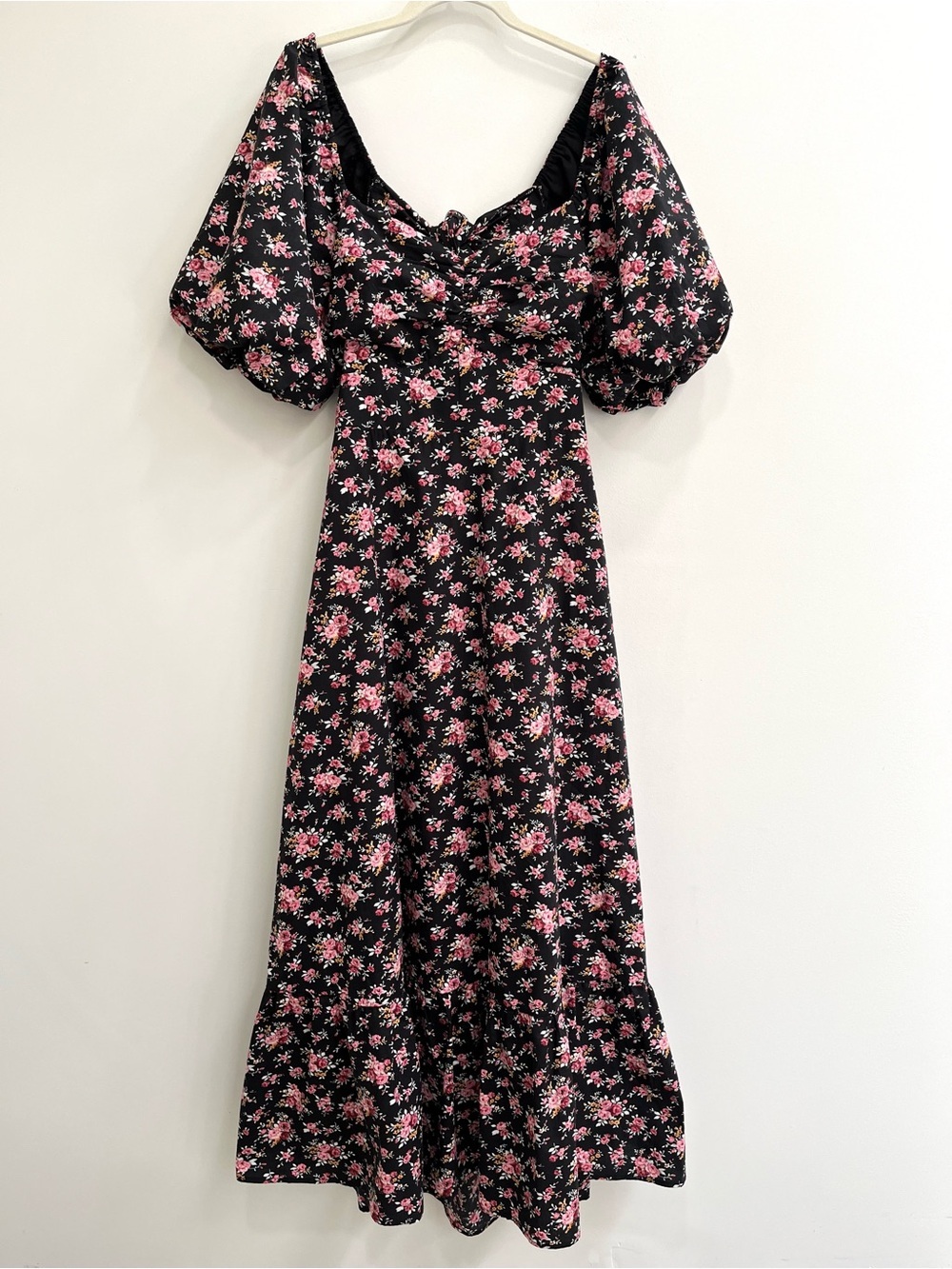 Tuckernuck Hyacinth House Black Floral Seaport Midi Dress Open Back Size XL